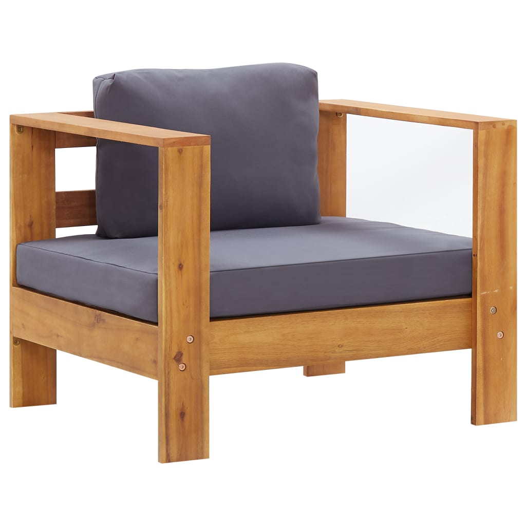 Sedia Da Giardino Con Cuscino Grigio Scuro In Legno Di Acacia