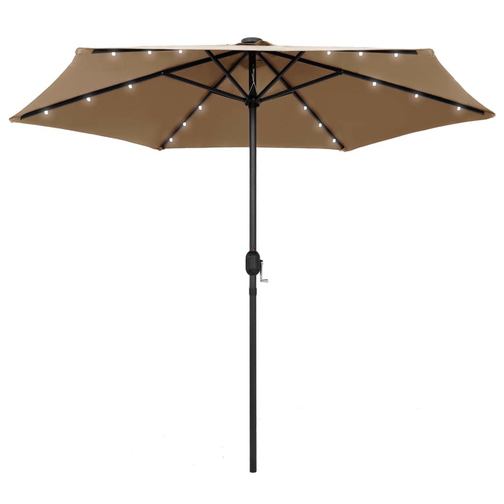 Ombrellone Con Luci A Led E Palo Alluminio 270 Cm Tortora
