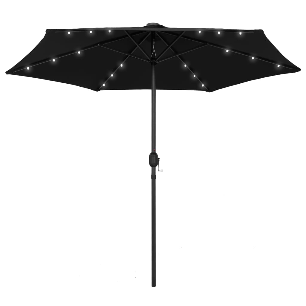 Ombrellone Con Luci A Led E Palo Alluminio 270 Cm Nero