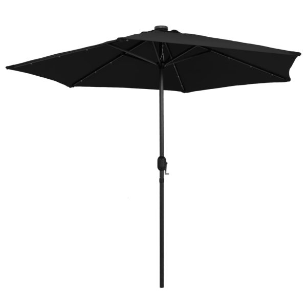 Ombrellone Con Luci A Led E Palo Alluminio 270 Cm Nero - Image 3