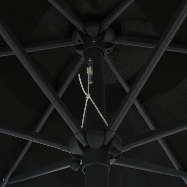Ombrellone Con Luci A Led E Palo Alluminio 270 Cm Nero - Image 5
