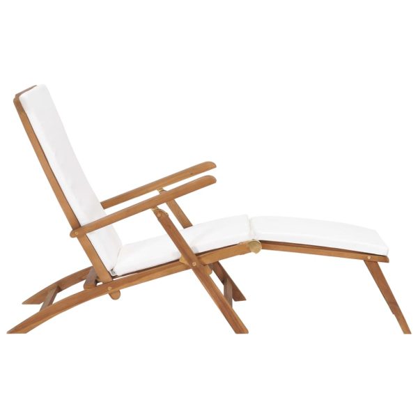 Sedia A Sdraio Con Cuscino Bianco Crema Legno Massello Di Teak - Image 3