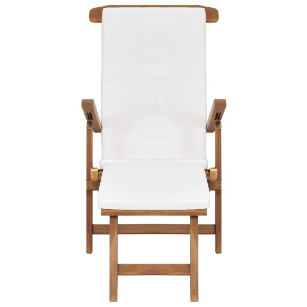 Sedia A Sdraio Con Cuscino Bianco Crema Legno Massello Di Teak - Image 4