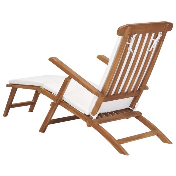 Sedia A Sdraio Con Cuscino Bianco Crema Legno Massello Di Teak - Image 5