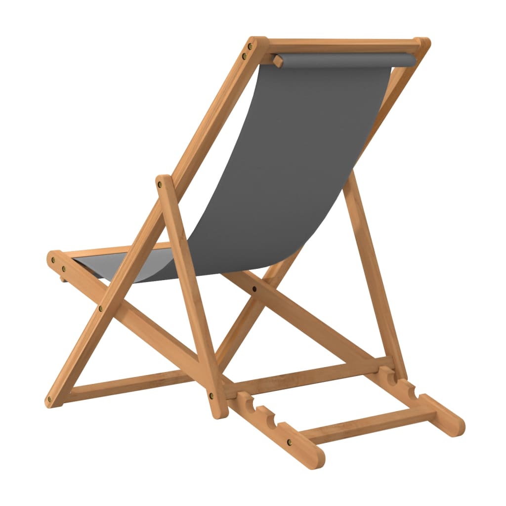 Sedia Da Spiaggia Pieghevole In Legno Massello Di Teak Grigia - Image 5