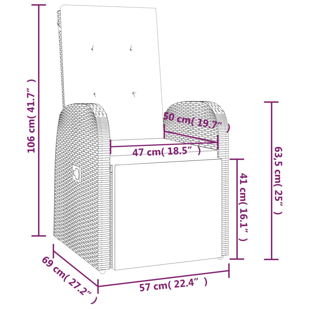 Sedie Da Giardino Reclinabili 2 Pz E Cuscini Polyrattan Grigio - Image 6