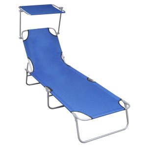 Lettino Prendisole Pieghevole Con Baldacchino Blu In Alluminio