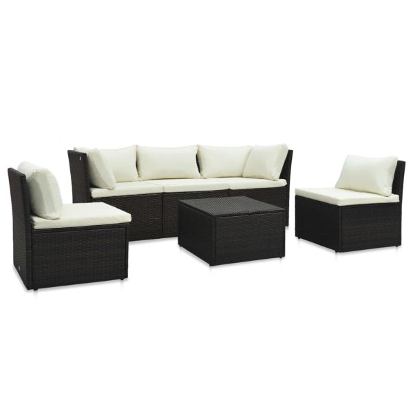 Set Divani Da Giardino 4 Pz Con Cuscini In Polyrattan Marrone