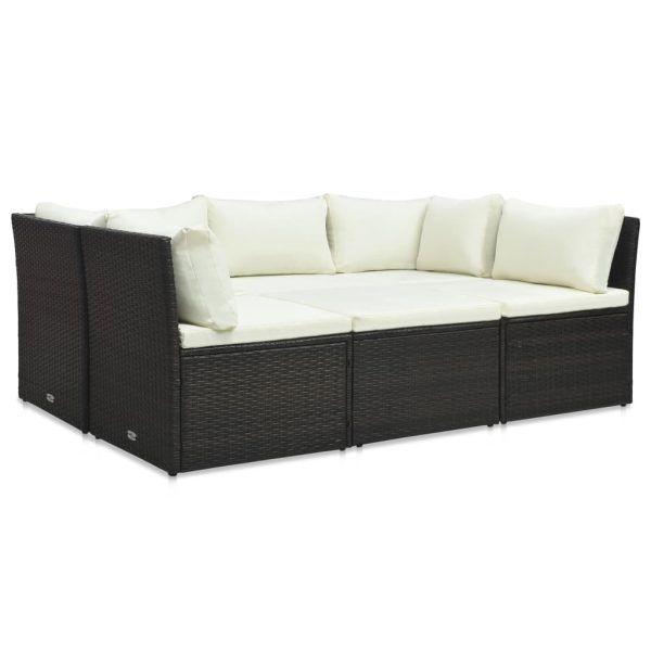 Set Divani Da Giardino 4 Pz Con Cuscini In Polyrattan Marrone - Image 2