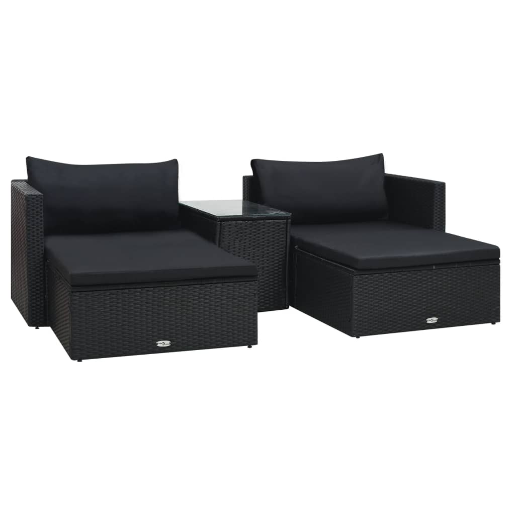 Set Divani Da Giardino 5 Pz Con Cuscini In Polyrattan Nero