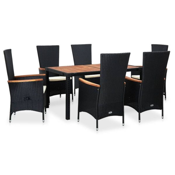 Set Da Pranzo Da Giardino 7 Pz In Polyrattan E Acacia Nero - Image 2