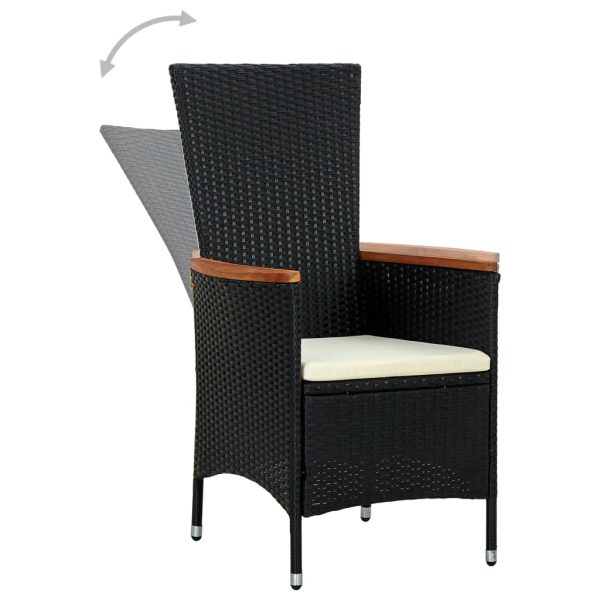 Set Da Pranzo Da Giardino 7 Pz In Polyrattan E Acacia Nero - Image 3