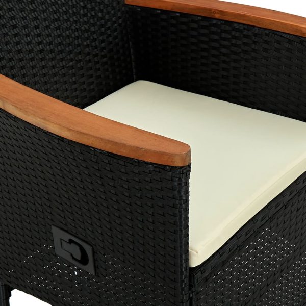Set Da Pranzo Da Giardino 7 Pz In Polyrattan E Acacia Nero - Image 6