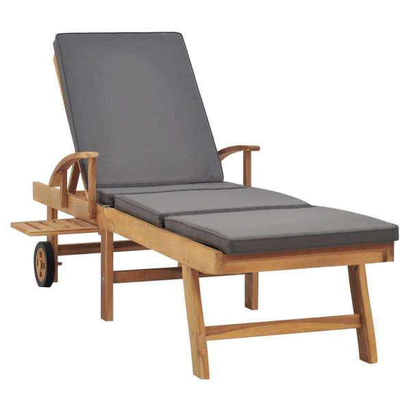 Lettino Prendisole Con Cuscino In Massello Di Teak Grigio Scuro - Image 3