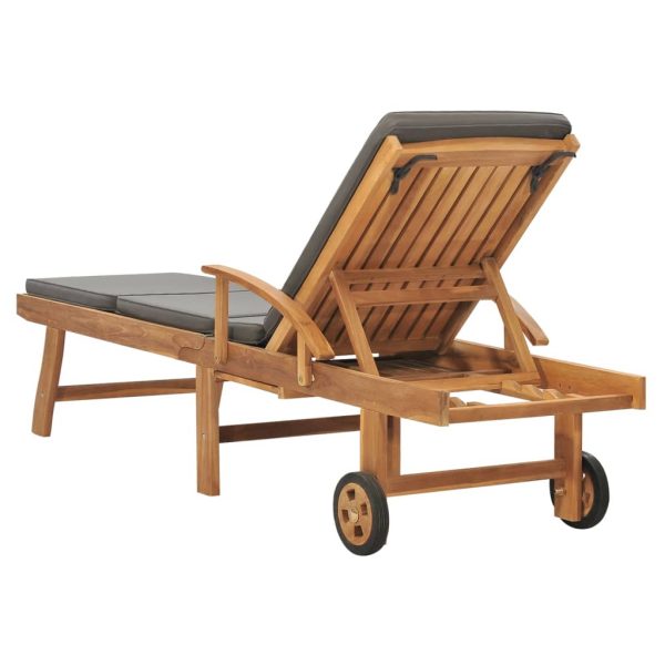 Lettino Prendisole Con Cuscino In Massello Di Teak Grigio Scuro - Image 5