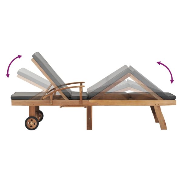 Lettino Prendisole Con Cuscino In Massello Di Teak Grigio Scuro - Image 6