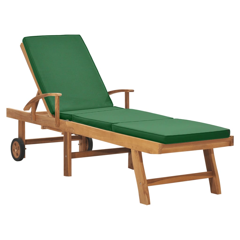 Lettino Prendisole Con Cuscino In Massello Di Teak Verde