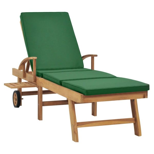 Lettino Prendisole Con Cuscino In Massello Di Teak Verde - Image 3