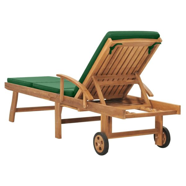 Lettino Prendisole Con Cuscino In Massello Di Teak Verde - Image 5