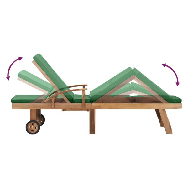 Lettino Prendisole Con Cuscino In Massello Di Teak Verde - Image 6