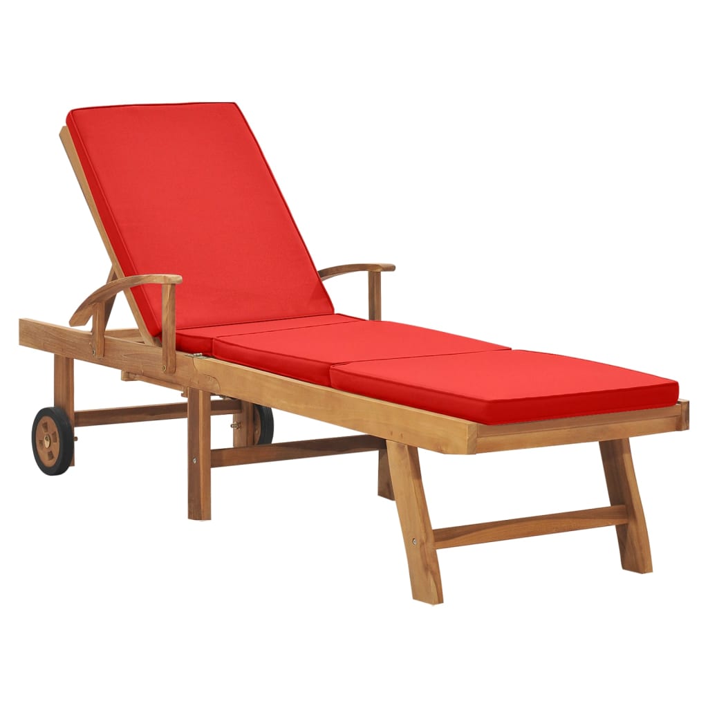 Lettino Prendisole Con Cuscino In Massello Di Teak Rosso