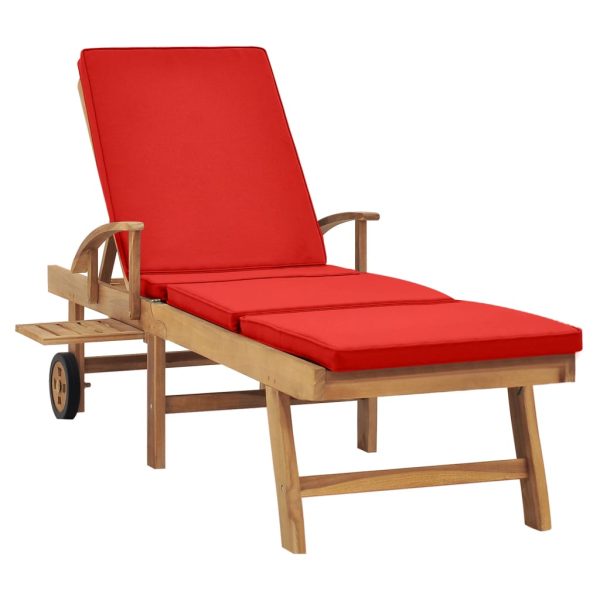 Lettino Prendisole Con Cuscino In Massello Di Teak Rosso - Image 3