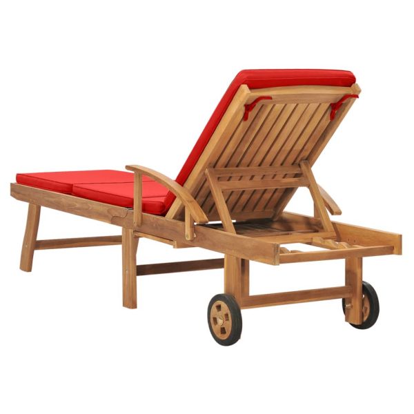 Lettino Prendisole Con Cuscino In Massello Di Teak Rosso - Image 5
