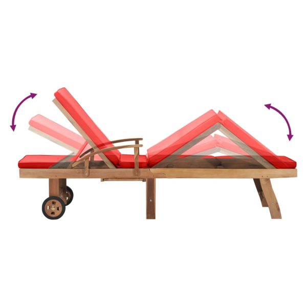 Lettino Prendisole Con Cuscino In Massello Di Teak Rosso - Image 6