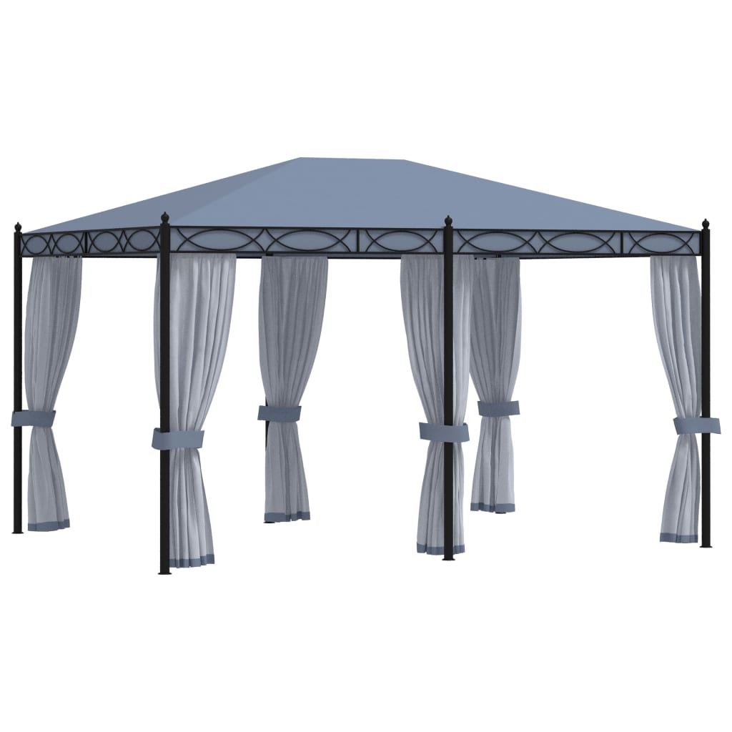 Gazebo Con Schermi A Rete 3x4 Cm Antracite In Acciaio