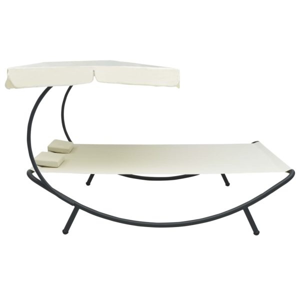 Lettino Prendisole Con Baldacchino E Cuscini Bianco Crema - Image 3