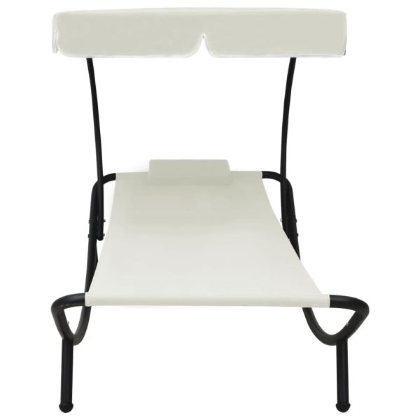 Lettino Da Esterno Con Baldacchino E Cuscino Bianco Crema - Image 3