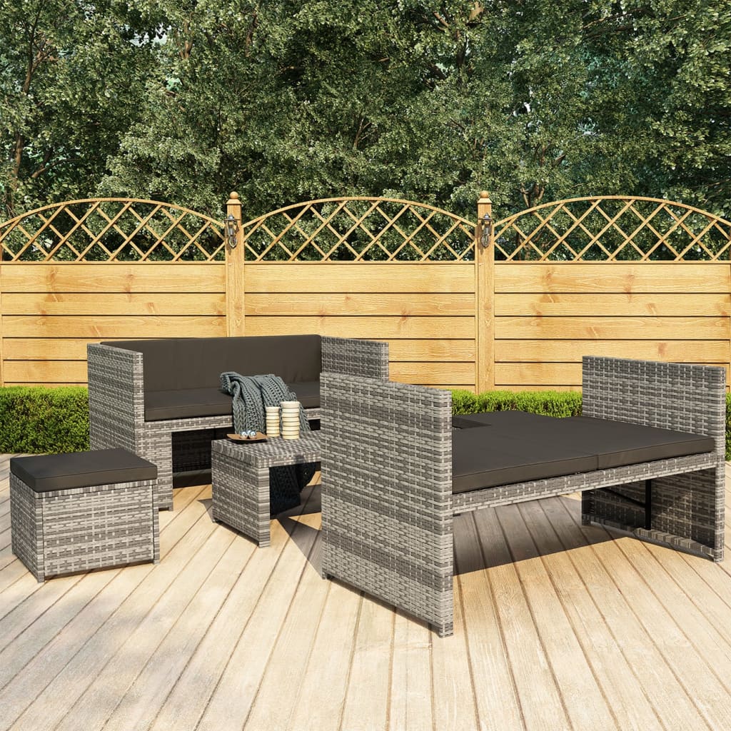 Set Divani Da Giardino 5 Pz Con Cuscini In Polyrattan Grigio