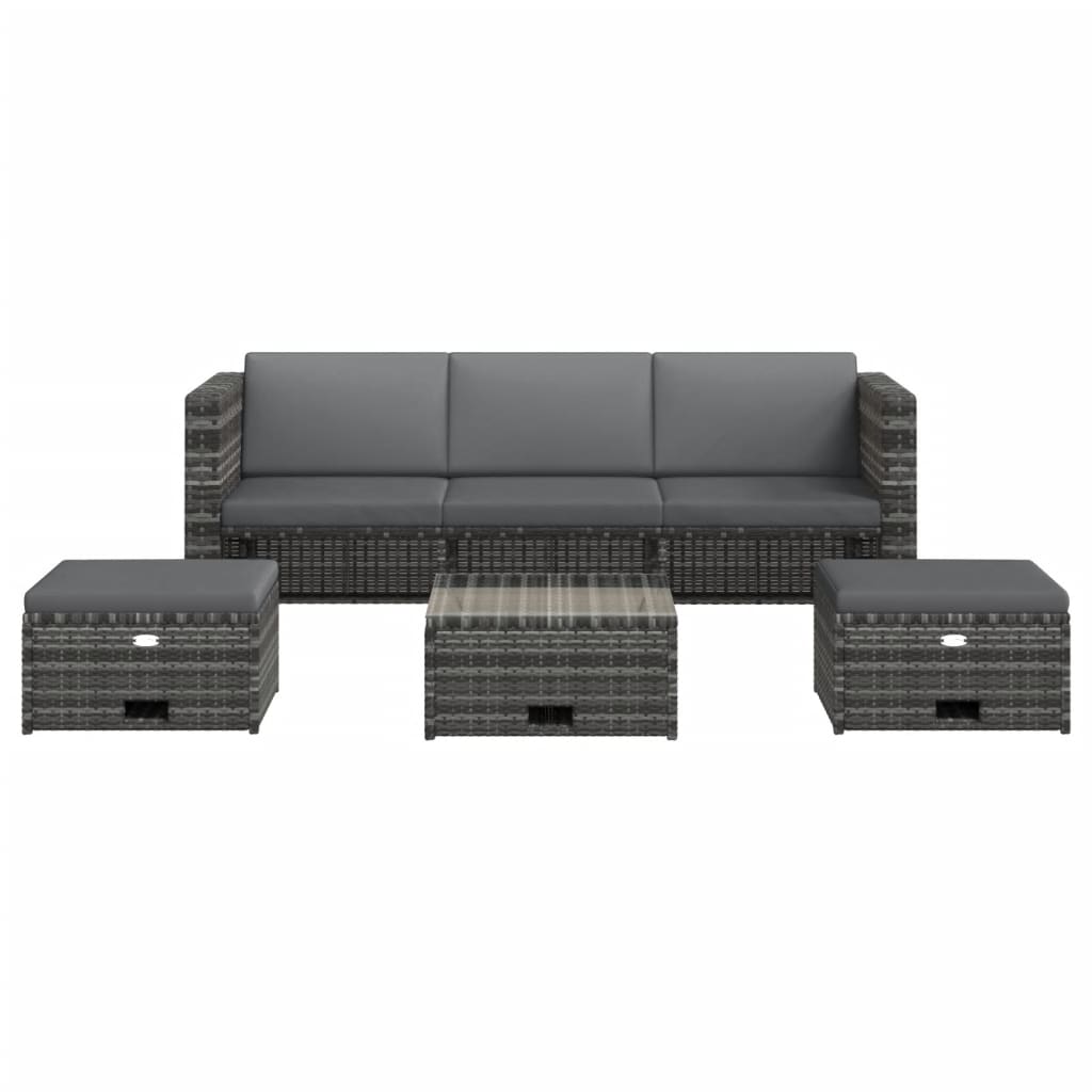 Set Divani Da Giardino 4 Pz Con Cuscini In Polyrattan Grigio - Image 3