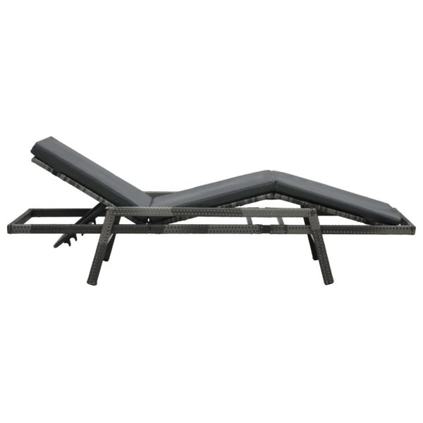 Lettino Prendisole Con Cuscino In Polyrattan Grigio - Image 4