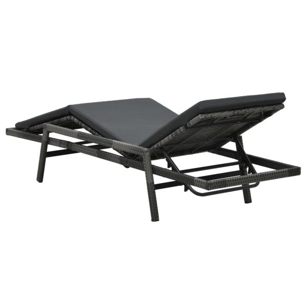 Lettino Prendisole Con Cuscino In Polyrattan Grigio - Image 5