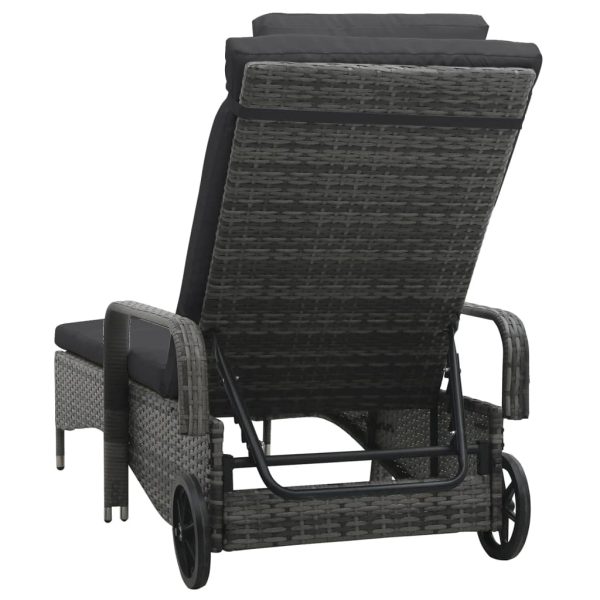Lettino Prendisole Con Ruote In Polyrattan Grigio - Image 4