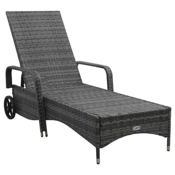Lettino Prendisole Con Ruote In Polyrattan Grigio - Image 5