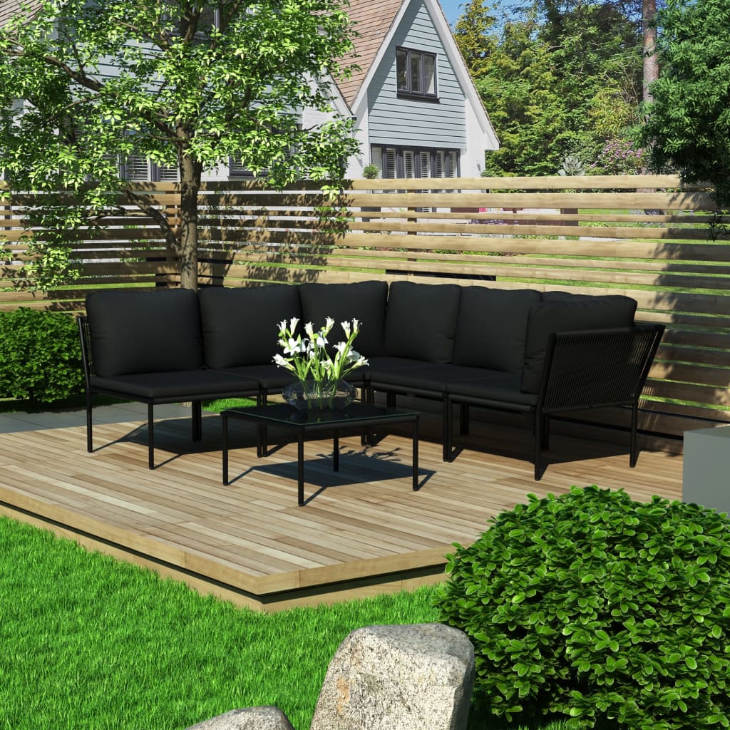 Set Divani Da Giardino 6 Pz Con Cuscini Neri In Pvc
