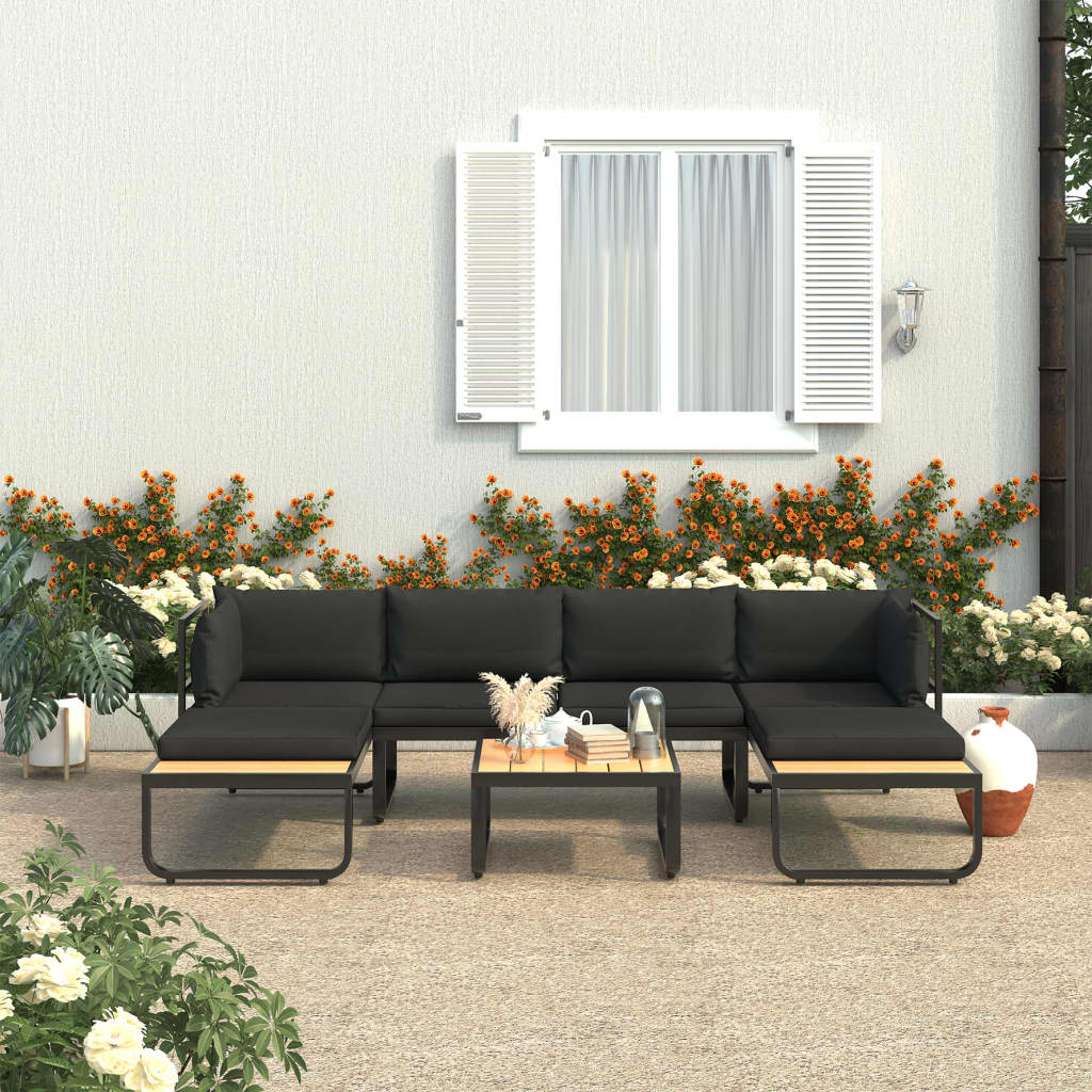 Set Divano Da Giardino 4 Pz Ad Angolo Cuscini In Alluminio Wpc