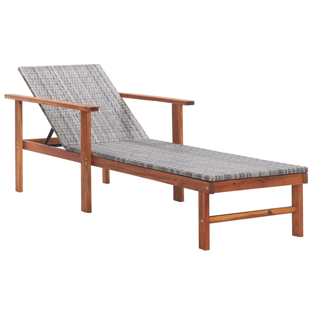Lettino Prendisole Polyrattan E Legno Massello Di Acacia Grigio