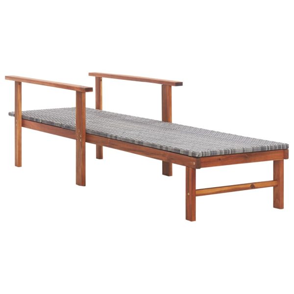 Lettino Prendisole Polyrattan E Legno Massello Di Acacia Grigio - Image 3