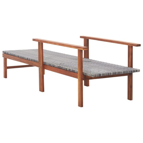 Lettino Prendisole Polyrattan E Legno Massello Di Acacia Grigio - Image 4