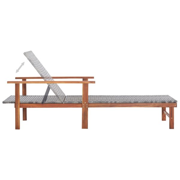 Lettino Prendisole Polyrattan E Legno Massello Di Acacia Grigio - Image 5