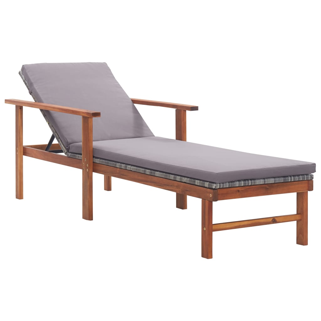 Sdraio Con Cuscino Polyrattan E Legno Massello Di Acacia Grigia