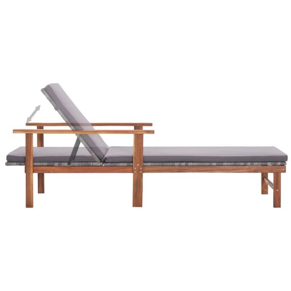 Sdraio Con Cuscino Polyrattan E Legno Massello Di Acacia Grigia - Image 6