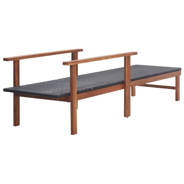 Lettino Prendisole Polyrattan E Legno Massello Di Acacia Nero - Image 3