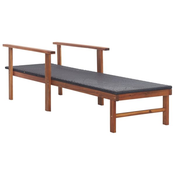 Lettino Prendisole Polyrattan E Legno Massello Di Acacia Nero - Image 4