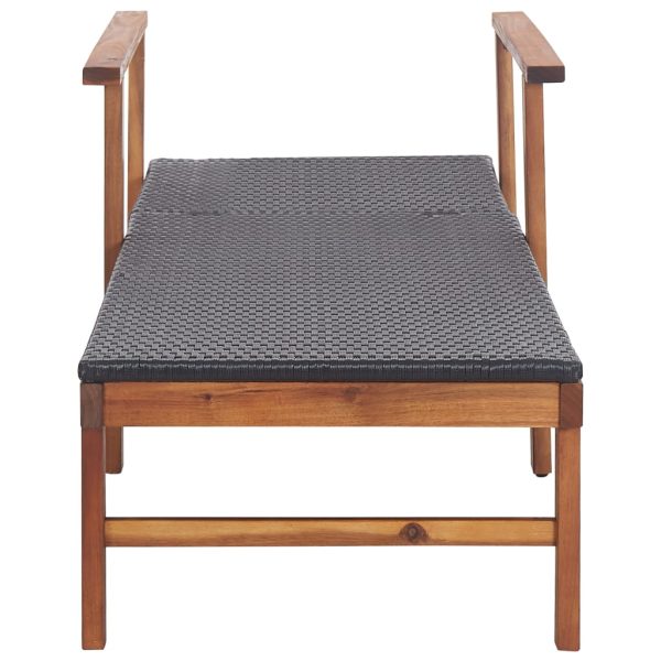 Lettino Prendisole Polyrattan E Legno Massello Di Acacia Nero - Image 6