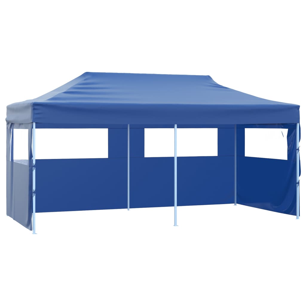 Gazebo Pieghevole Con 4 Pareti 3x6m Acciaio Blu