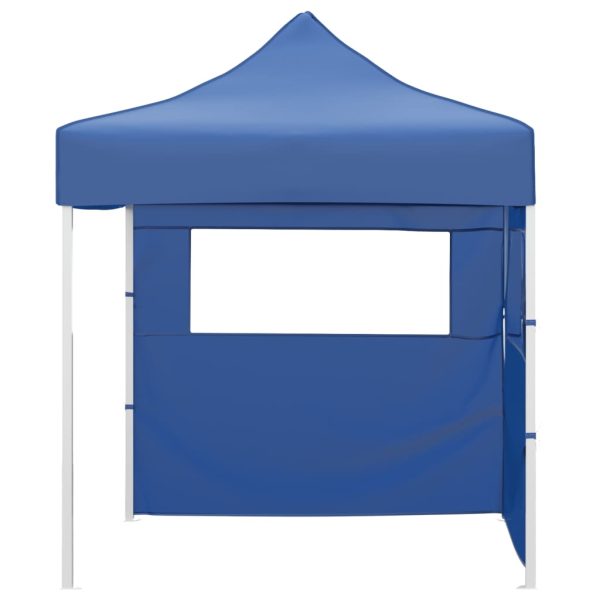 Gazebo Pieghevole Professionale 2 Pareti 2x2m Acciaio Blu - Image 2
